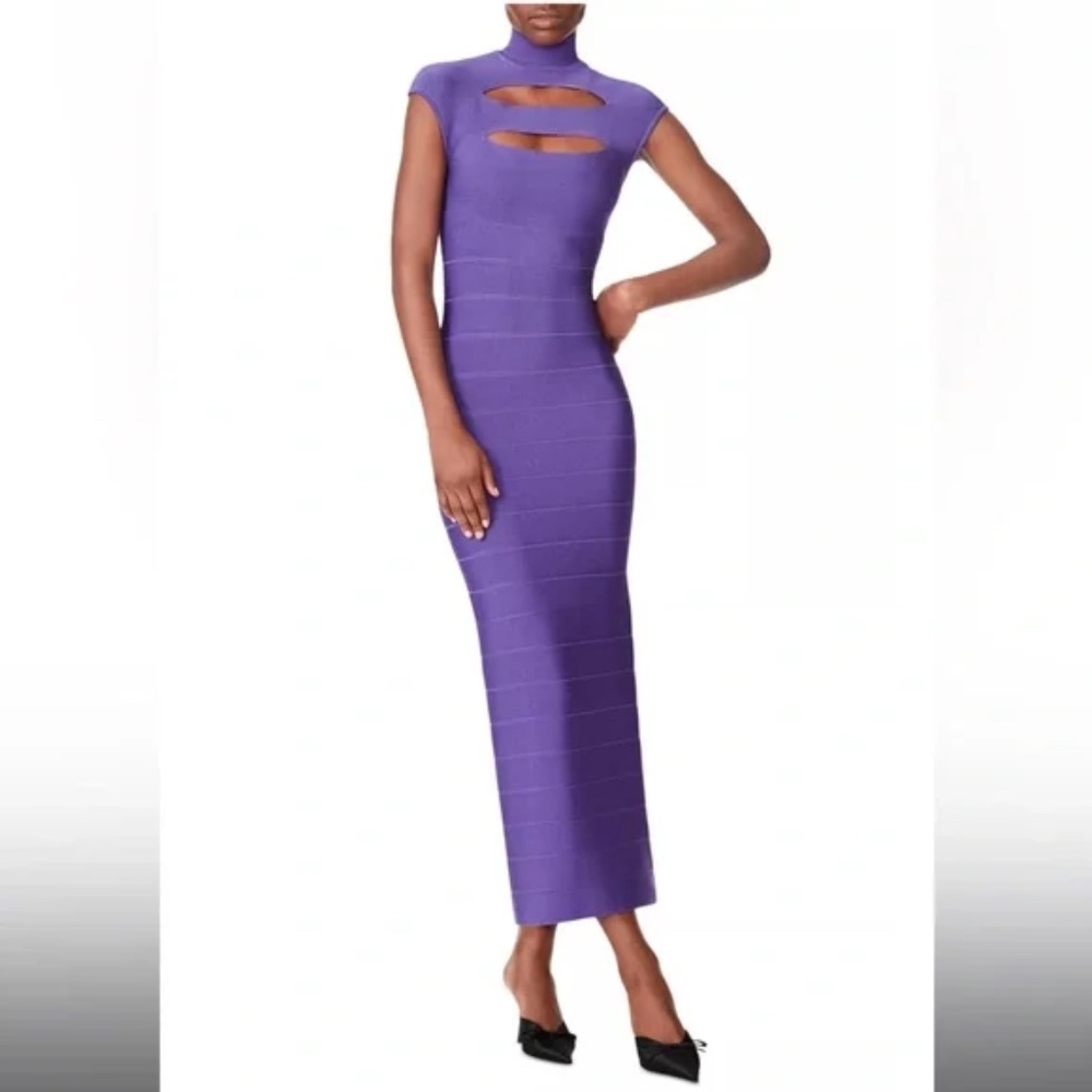 Herve Leger Purple Cutout Maxi Dress